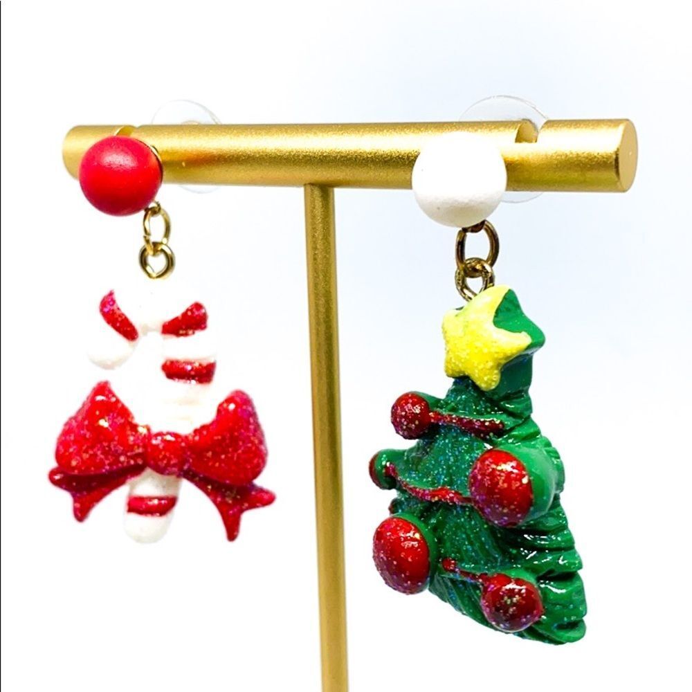 Christmas Tree Candy Cane Holiday Dangle Earrings